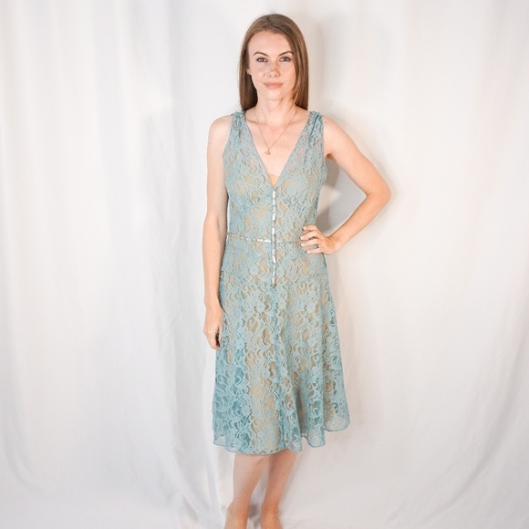 567. VERA WANG Lavender Label Seafoam Lace Beaded Dress Sz 4 - Picture 1 of 8